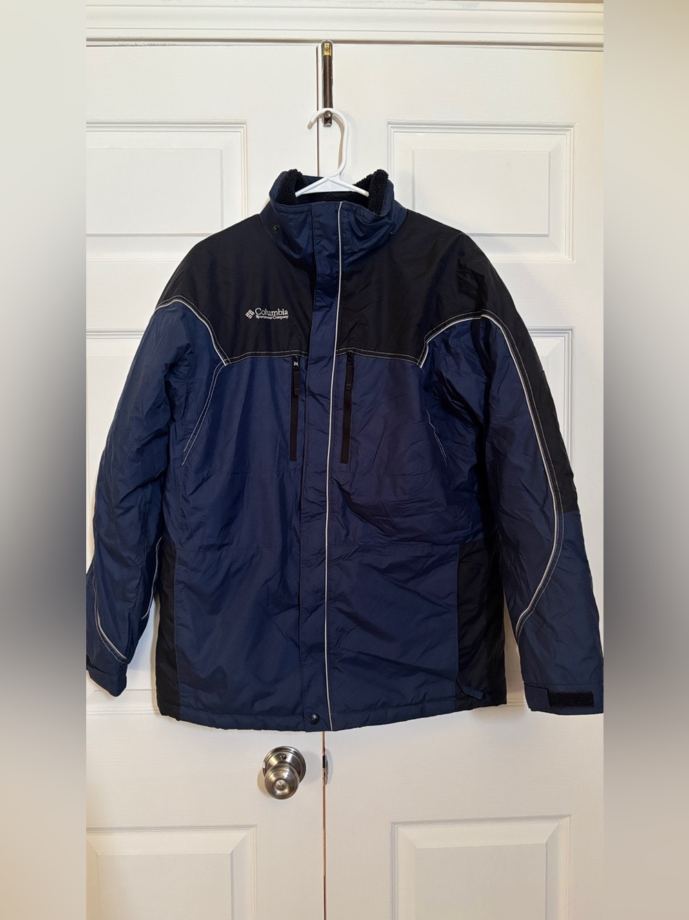 Columbia Youth 18/20 Winter Jacket Blue Black Insulated Fleece Collar